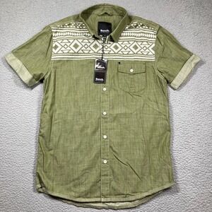 Bench Urbanwear Shirt Men's Medium Olive Green Aztec Button Up Short Sleeve